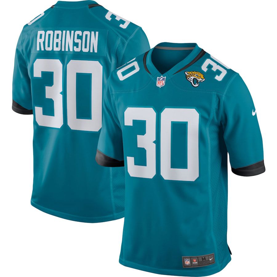 Men Jacksonville Jaguars 30 James Robinson Nike Green Game NFL Jersey